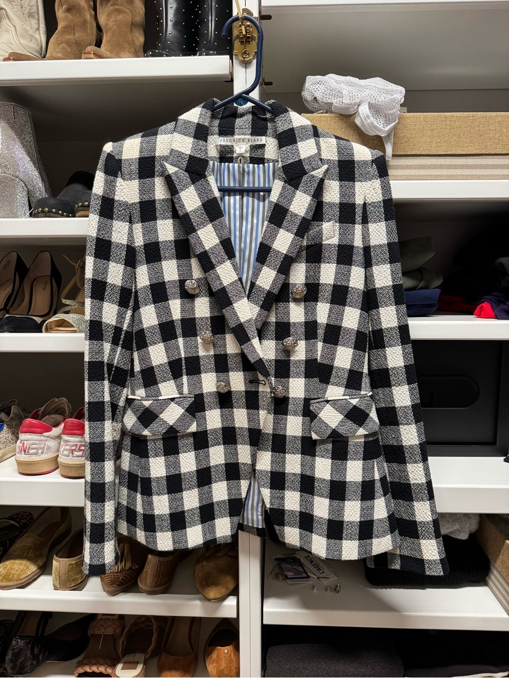 Veronica Beard Black & White Check Double-Breasted Blazer